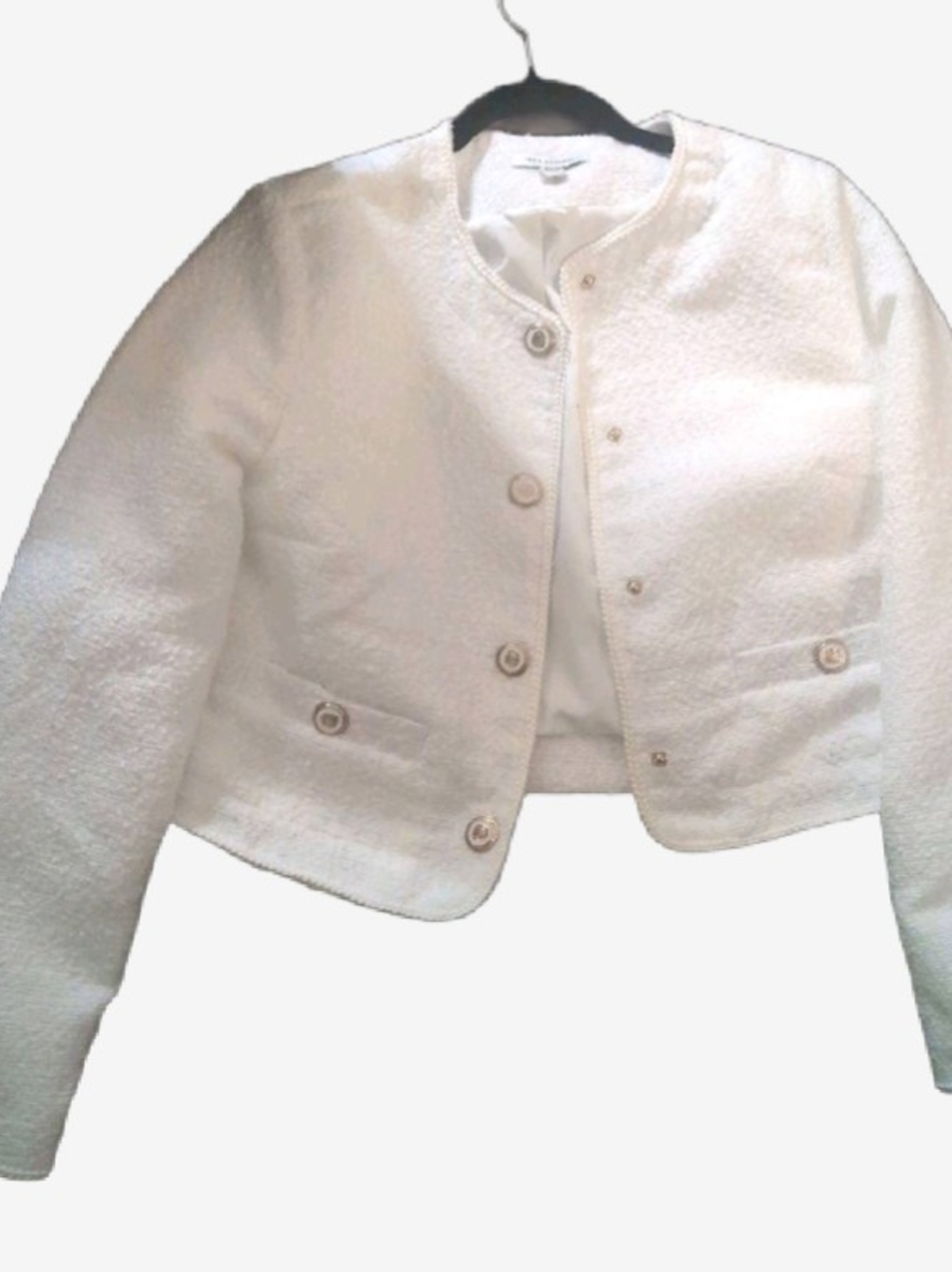 Women's White Tweed Collarless Blazer Jacket (Never Worn) - Picture 4 of 4